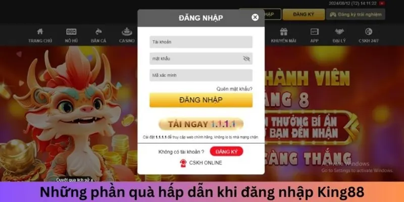 Nhận về nhiều phần quà hấp dẫn khi đăng nhập King88 